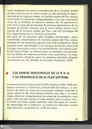 Los Ramos Industriales De La R. D. A. Y Su Desarrollo En El Plan Septenal : Ramos Industriales De La R. D. A. Y Su Desarrollo En El Plan Septenal