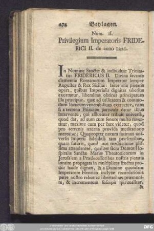 Num. II. Privilegium Imperatoris Friderici II. de anno 1221.