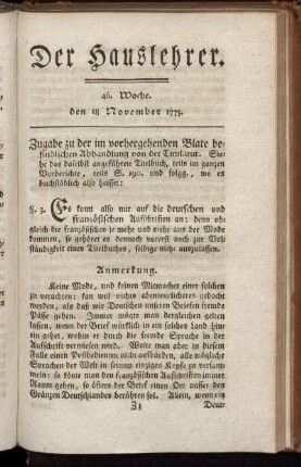 46. Woche, den 18. November 1775