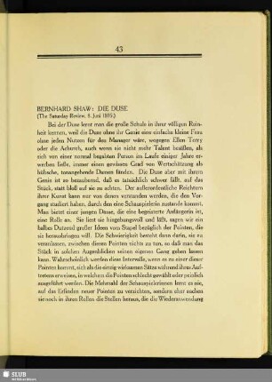 Bernhard Shaw: Die Duse : (The Saturday Review. 8. Juni 1895)