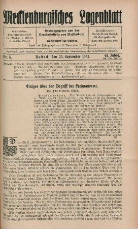 Nr. 3. Rostock, den 25. September 1932. 61. Jahrg.