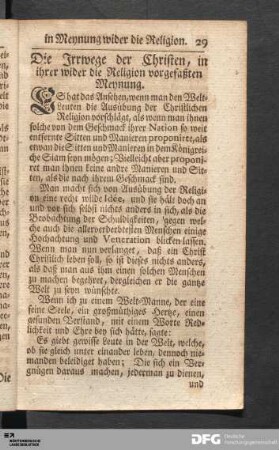 Die Irrwege der Christen, in ihrer wider die Religion vorgefaßten Nennung.