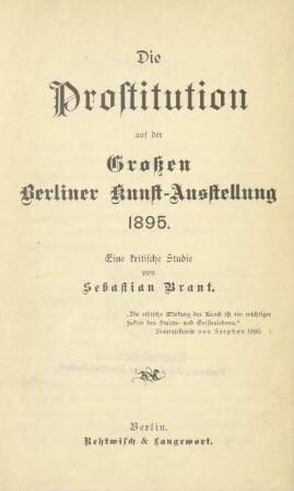 Die Prostitution auf der Grossen Berliner Kunst-Ausstellung 1895