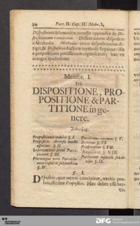 Membr. I. De Dispositione, Propositione & Partitione in genere