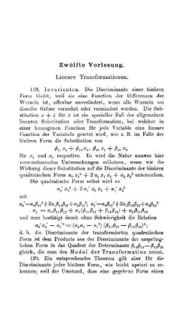Zwölfte Vorlesung. Lineare Transformationen.