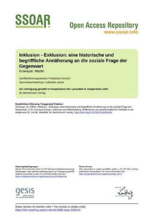 Inklusion - Exklusion: eine historische und begriffliche Annäherung an die soziale Frage der Gegenwart