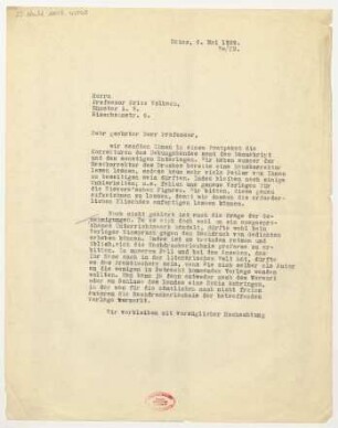 Brief an Fritz Volbach : 06.05.1929
