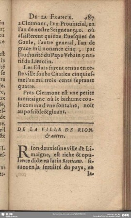 De La Ville De Rion & autres