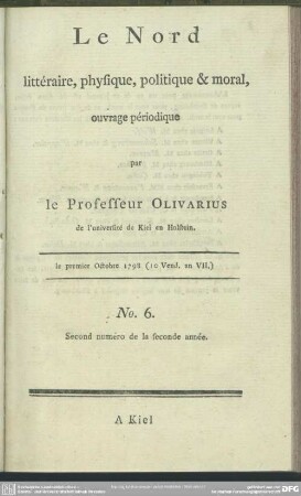 No. 6, le premier Octobre 1798