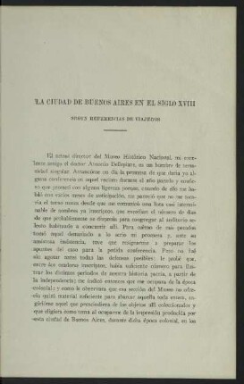 La ciudad de Buenos Aires en el siglo XVIII - segun referencias de viajeros