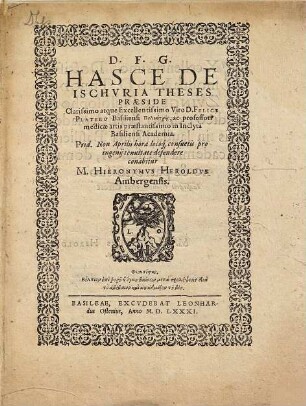 D. F. G. Hasce De Ischvria Theses