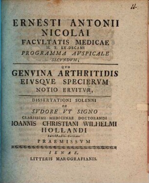Programma ausp. ... quo Genuina arthritidis eiusque specierum notio eruitur, II.