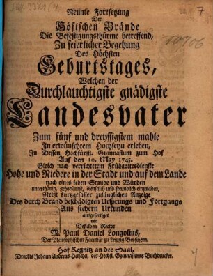 Der widrige Einfluß der Höfischen Brände, [10]. Neunte Fortsetzung, Die Befestigungsthürme betreffend