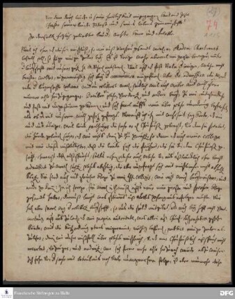 Brief von Philipp Jakob Spener an August Hermann Francke.