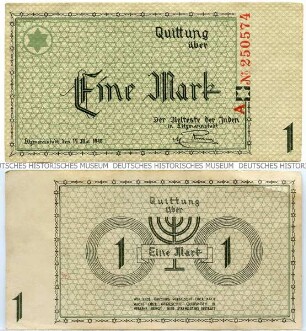 Geldschein, Getto Litzmannstadt, 1 Mark