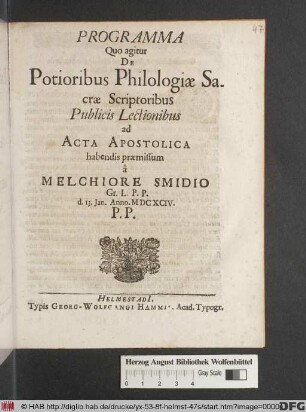 Programma Quo agitur De Potioribus Philologiae Sacrae Scriptoribus