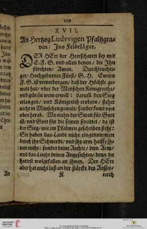 XVII. An Hertzog Ludvvigen Pfaltzgraven: Ins Feldtläger