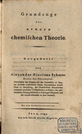 Grundzüge der neuern chemischen Theorie