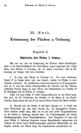 II. Teil. Krümmung der Flächen 2. Ordnung.