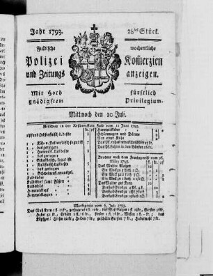 28tes Stück., Ausgabe vom 10. Juli 1793