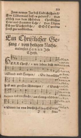 Ein Christlicher Gesang/ vom heiligen Nachtmal unsers Herrn Jesu Christi.
