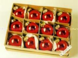 Historisches Weihnachtsornament - 12 rote Kugeln im Karton