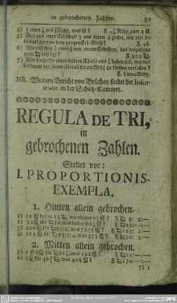 Regula De Tri, in gebrochenen Zahlen