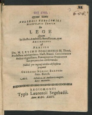 Collegii Theologici Disputatio Tertia De Lege