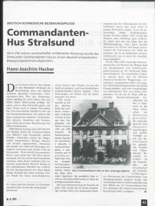 Deutsch-schwedische Beziehungspflege: Commandanten-Hus Stralsund