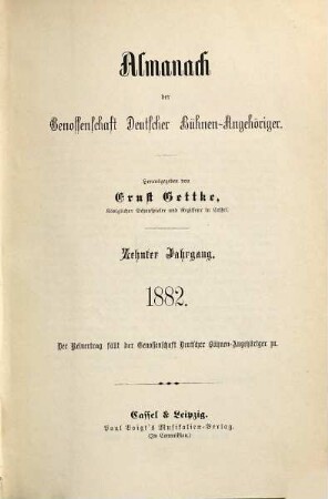 Almanach der Genossenschaft Deutscher Bühnen-Angehöriger : (Gettke's Bühnen-Almanach), 10. 1882