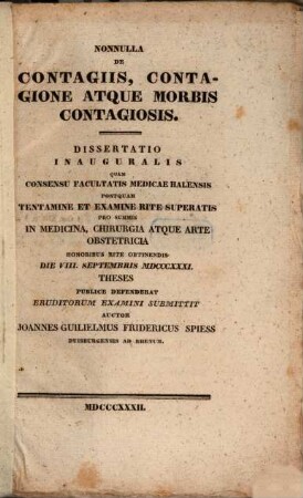 Nonnulla de contagiis, contagione atque morbis contagiosis