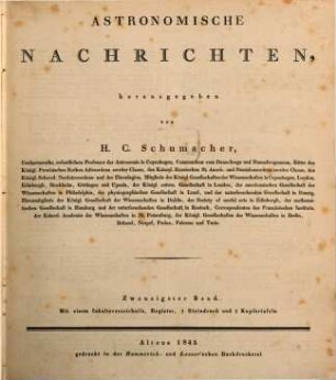 Astronomische Nachrichten = Astronomical notes. 20, 20. 1842