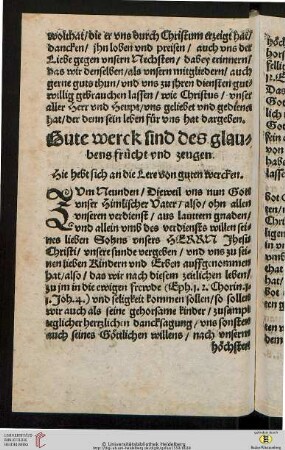 Gute werck sind des glaubens frücht vnd zeugenDer Christen zeitlich Creutz allhie vnd ewige frewde im Himel