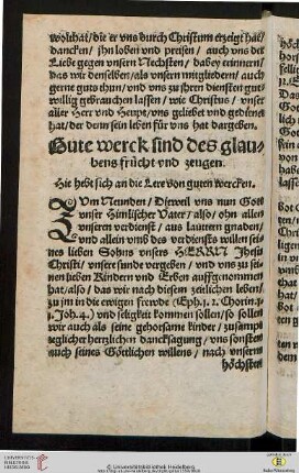 Gute werck sind des glaubens frücht vnd zeugenDer Christen zeitlich Creutz allhie vnd ewige frewde im Himel