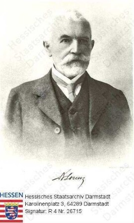 Lorenz, Gustav, Prof. Dr. (* 1846) / Porträt, linksvorblickendes Brustbild mit faks. Unterschrift