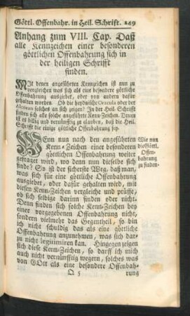 Anhang zum VIII. Cap. Daß alle Kennzeichen einer besonderen göttlichen Offenbahrung sich in der heiligen Schrifft finden.