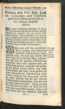 Anhang zum VIII. Cap. Daß alle Kennzeichen einer besonderen göttlichen Offenbahrung sich in der heiligen Schrifft finden.