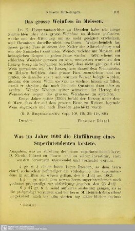 Was im Jahre 1603 die Einführung eines Superintendenten kostete