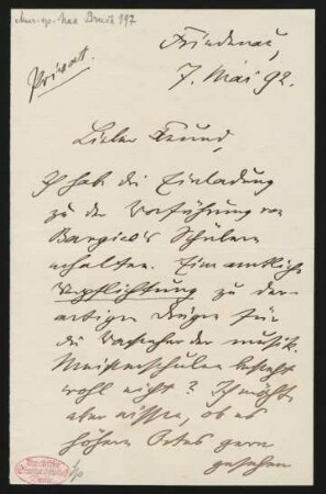 Brief an Philipp Spitta : 07.05.1892