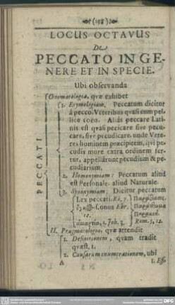 Locus Octavus De Peccato In Genere Et In Specie