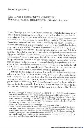 Grenzen der Horizontalverschmelzung : Überlegungen zu Hermeneutik und Archäologie