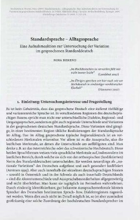 Standardsprache - Alltagssprache. Eine Aufnahmeaktion zur Untersuchung der Variation im gesprochenen Standarddeutsch