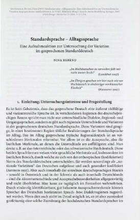 Standardsprache - Alltagssprache. Eine Aufnahmeaktion zur Untersuchung der Variation im gesprochenen Standarddeutsch