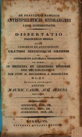 De praecipuis remediis antisyphiliticis hydrargyri loco commendatis : dissertatio inauguralis medica