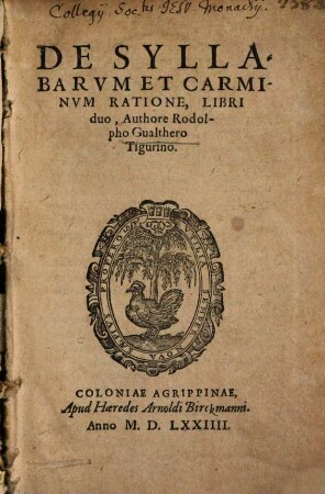 De syllabarum et carminum ratione : libri duo