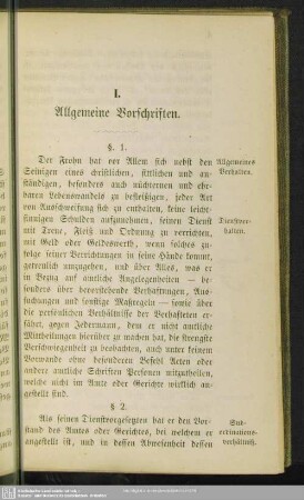 I. Allgemeine Vorschriften