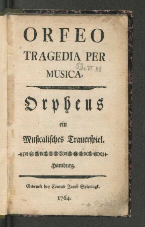 Orfeo : Tragedia Per Musica