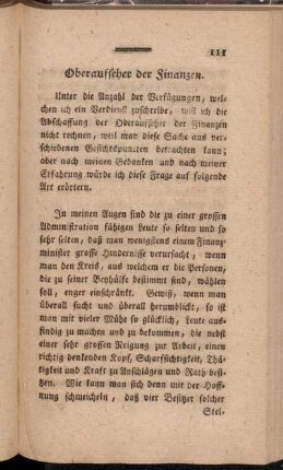 Oberaufseher der Finanzen.