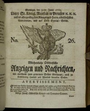 No. 26. Montags, den 30ten Junii 1760.