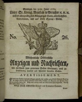 No. 26. Montags, den 30ten Junii 1760.